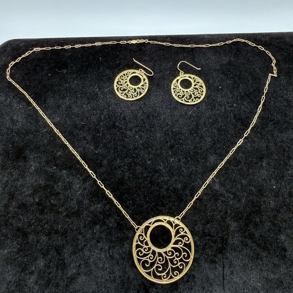 Jewelry - 10K Two-Tone Gold Filigree Necklace & Earrings Set 3.83g